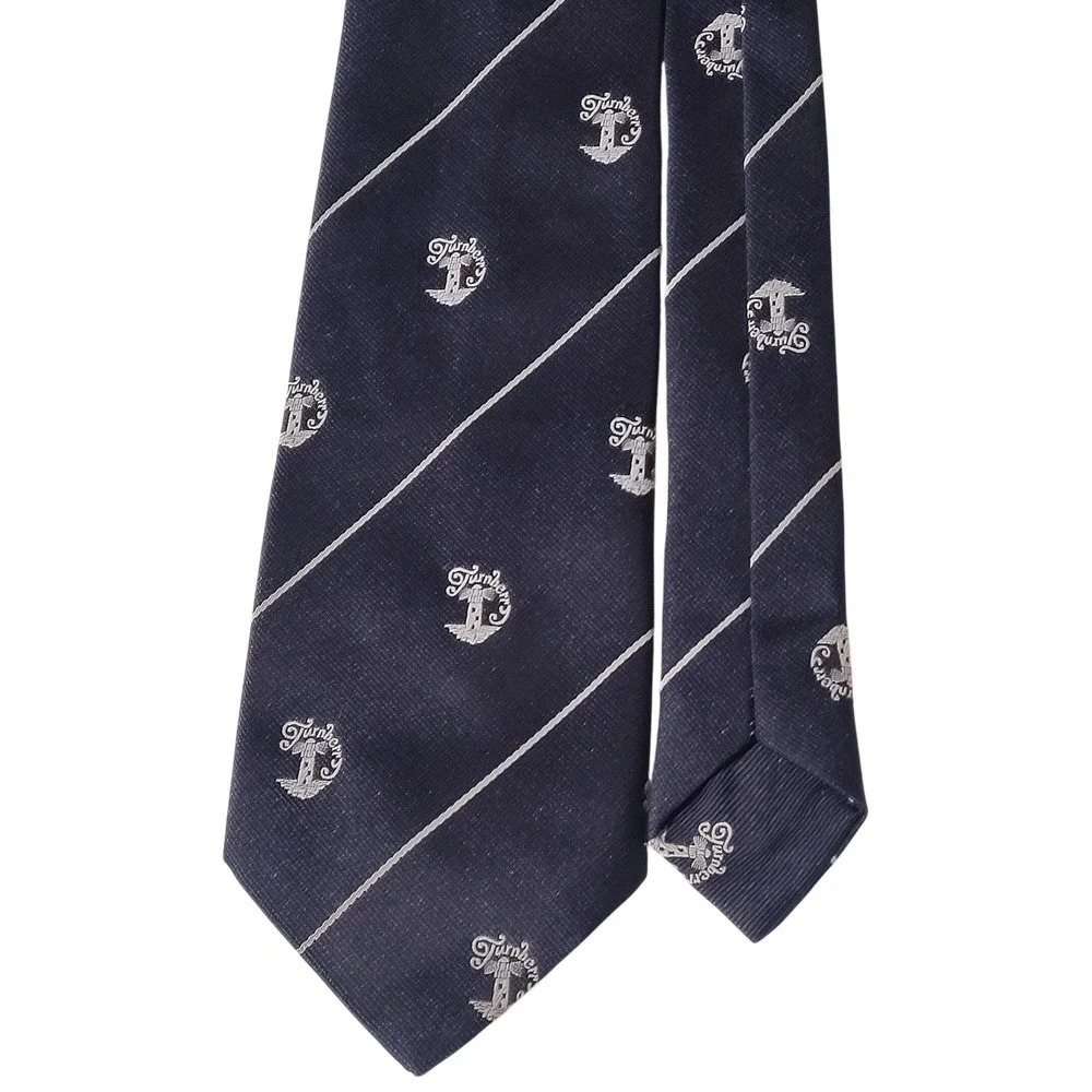 Gelfer Ltd Glasgow Turnberry Lighthouse Navy Blue Striped Mens Tie 3.25